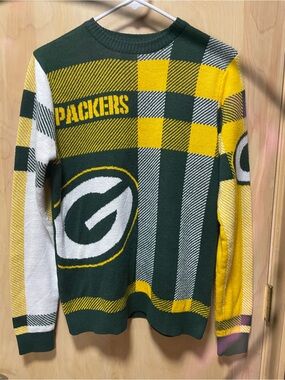 NFL EUC size small Green & Yellow Plaid Packers Crewneck Sweater